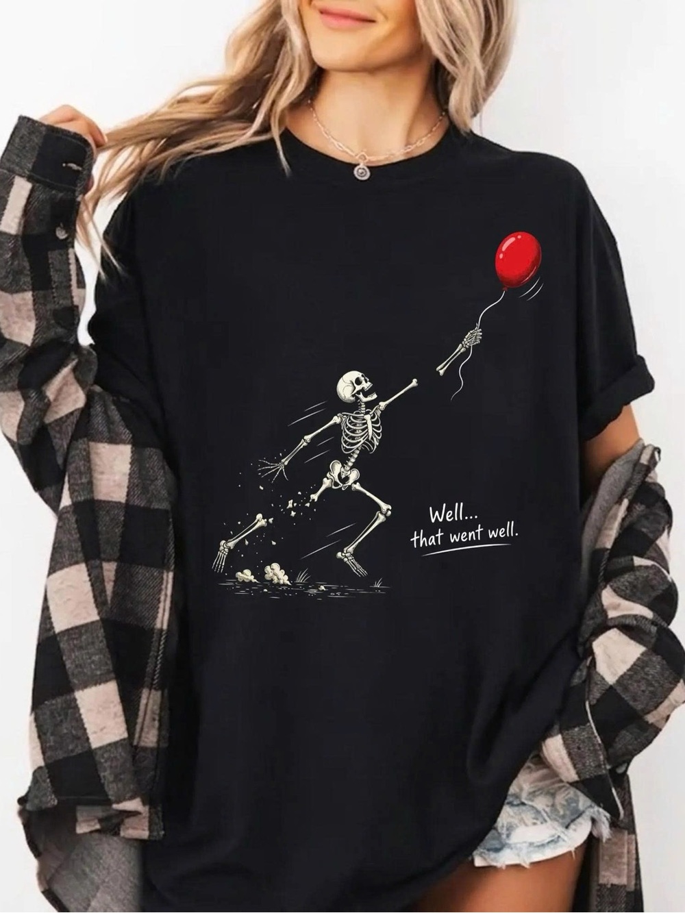 Black Graphic Skeleton Balloon Tee - Well... That Went Well.